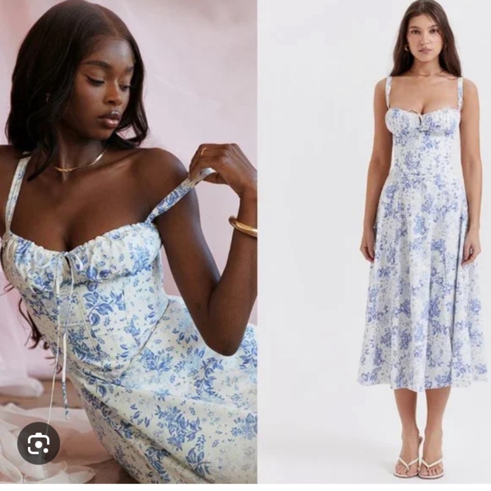 New house of CB Carmen Dress in “ porcelain” pattern xs A/C